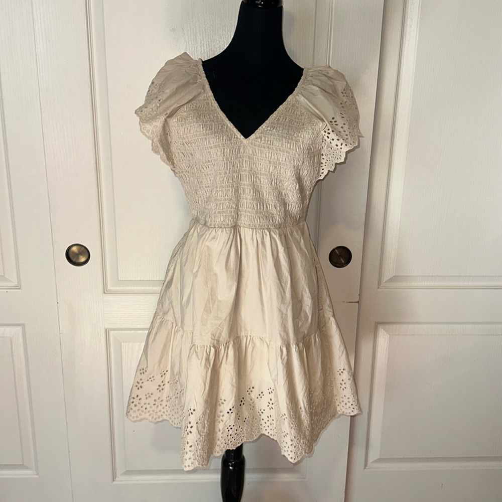 GAP CREAM KNIT RUCHED COUNTRY WESTERN EYELET BOHO DRESS